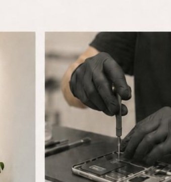 PROS technician repairing a phone with precision tools